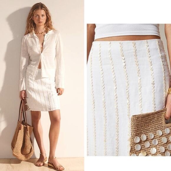 J Crew Collection Dresses & Skirts - J. Crew Collection shell-embellished skirt linen Size 8 NWT Coastal Boho Resort